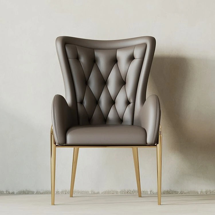 Elegant Solid Wood Armchair with Stainless Steel Legs and PU Leather Upholstery - Modern Luxury Seating for Home and Office fmfd-5052