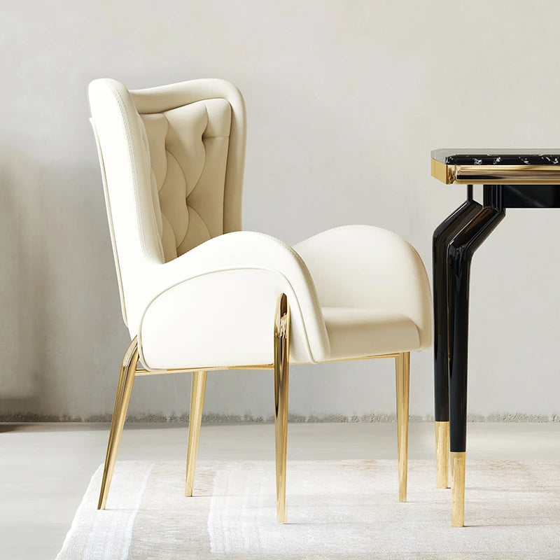 Elegant Solid Wood Armchair with Stainless Steel Legs and PU Leather Upholstery - Modern Luxury Seating for Home and Office fmfd-5052