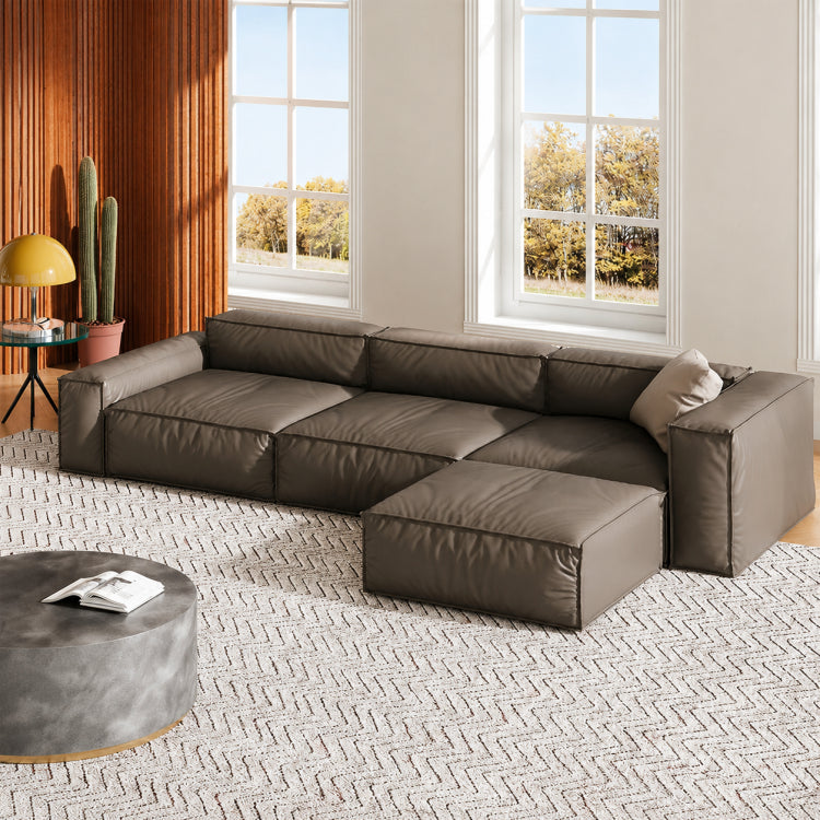 Modern Italian Minimalist Leather Sofa, Block-Style 2/3-Seater Straight Couch for Living Room fmfd-5056