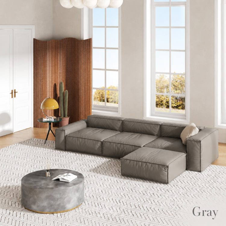 Modern Italian Minimalist Leather Sofa, Block-Style 2/3-Seater Straight Couch for Living Room fmfd-5056
