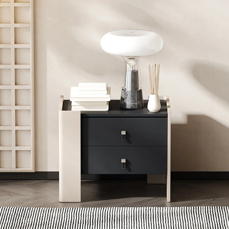 Stylish Oak Multi-Layer Board Bedside Cupboard with PU Leather Finish - Modern Storage Solution for Your Bedroom fmfd-5057