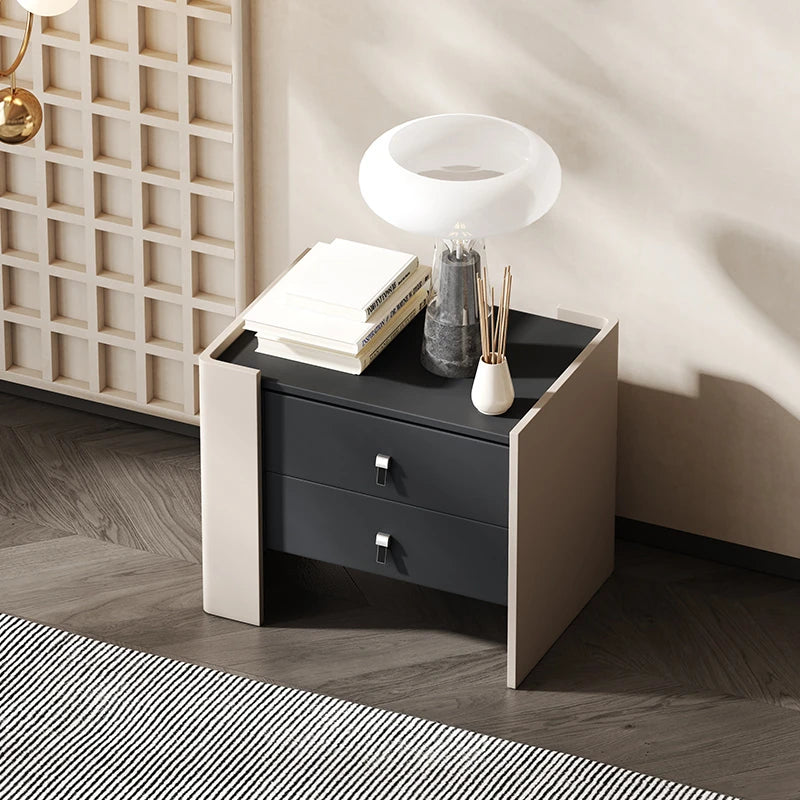 Stylish Oak Multi-Layer Board Bedside Cupboard with PU Leather Finish - Modern Storage Solution for Your Bedroom fmfd-5057