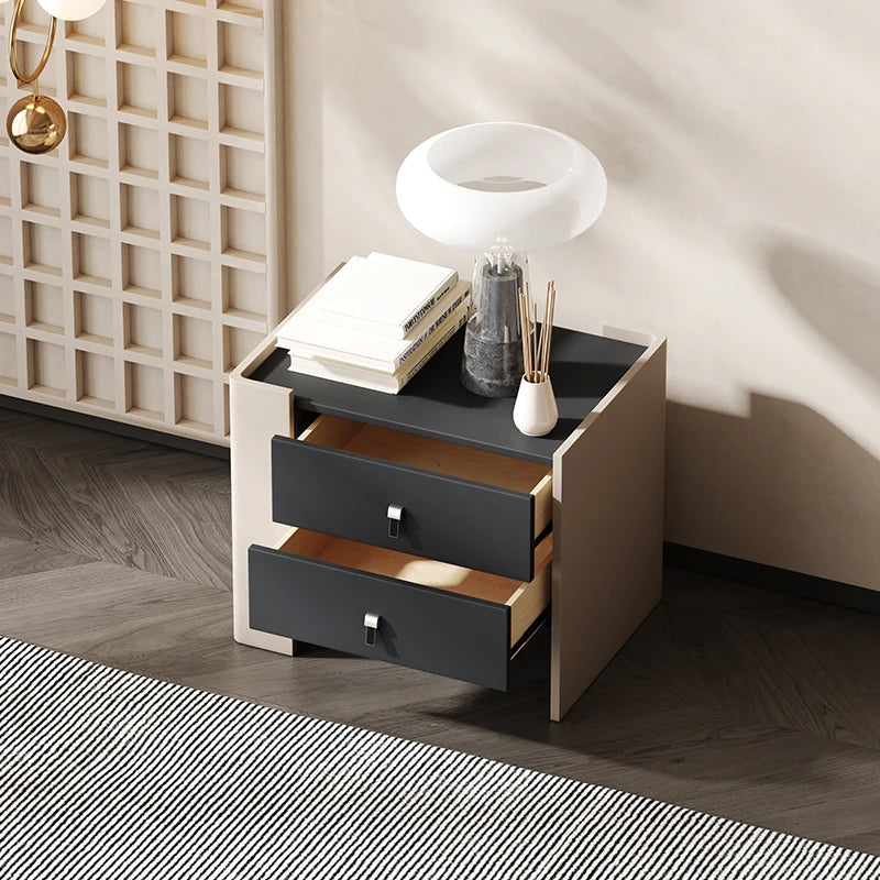 Stylish Oak Multi-Layer Board Bedside Cupboard with PU Leather Finish - Modern Storage Solution for Your Bedroom fmfd-5057