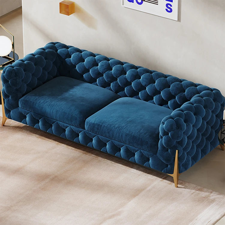 Chic Blue Velvet Sofa with Pine Stainless Frame - Modern Design for Cozy Living Rooms fmfd-5060