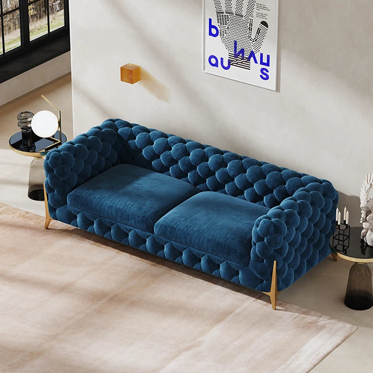 Chic Blue Velvet Sofa with Pine Stainless Frame - Modern Design for Cozy Living Rooms fmfd-5060