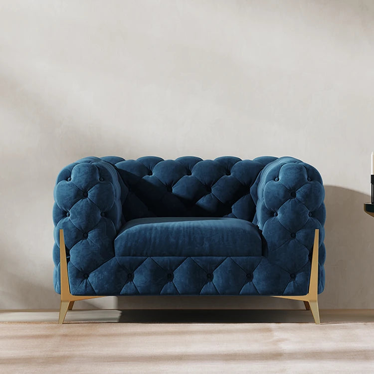 Chic Blue Velvet Sofa with Pine Stainless Frame - Modern Design for Cozy Living Rooms fmfd-5060