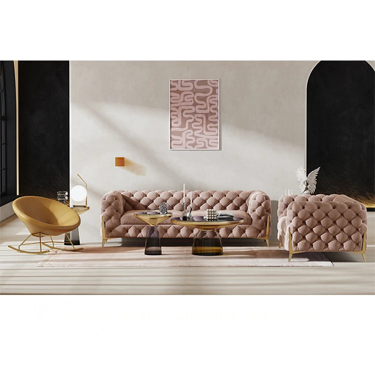 Chic Blue Velvet Sofa with Pine Stainless Frame - Modern Design for Cozy Living Rooms fmfd-5060