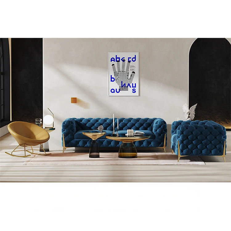Chic Blue Velvet Sofa with Pine Stainless Frame - Modern Design for Cozy Living Rooms fmfd-5060