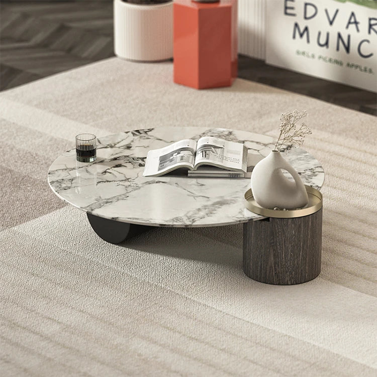 Elegant Marble Multi-layer Board Stainless Steel Coffee Table – Modern Round Design for Living Room Decor fmfd-5063