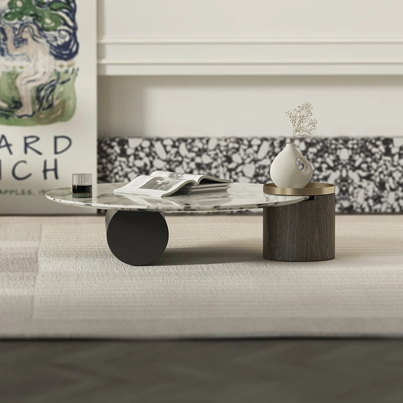 Elegant Marble Multi-layer Board Stainless Steel Coffee Table – Modern Round Design for Living Room Decor fmfd-5063