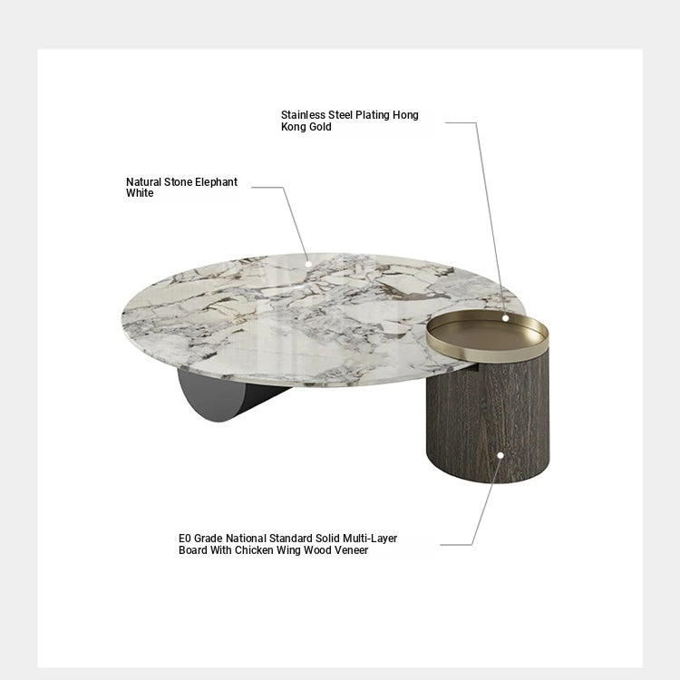 Elegant Marble Multi-layer Board Stainless Steel Coffee Table – Modern Round Design for Living Room Decor fmfd-5063