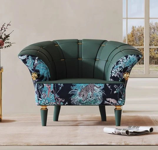 Stylish Pine PU Leather Accent Chair with Elegant Floral Design - Perfect for Living Room Decor fmfd-5068