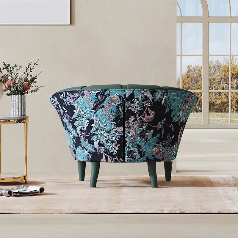 Stylish Pine PU Leather Accent Chair with Elegant Floral Design - Perfect for Living Room Decor fmfd-5068