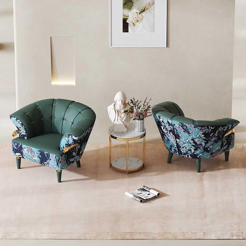 Stylish Pine PU Leather Accent Chair with Elegant Floral Design - Perfect for Living Room Decor fmfd-5068