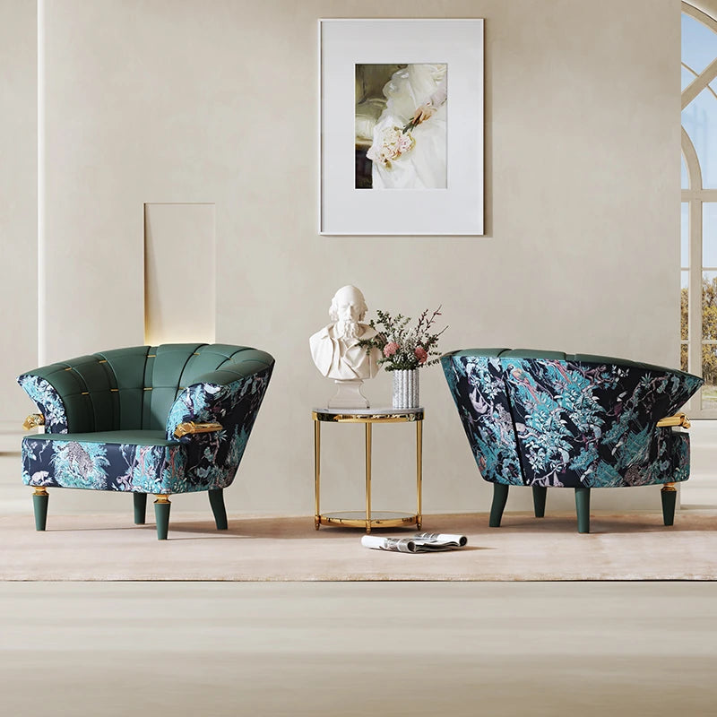 Stylish Pine PU Leather Accent Chair with Elegant Floral Design - Perfect for Living Room Decor fmfd-5068