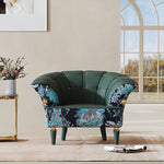 Stylish Pine PU Leather Accent Chair with Elegant Floral Design - Perfect for Living Room Decor fmfd-5068