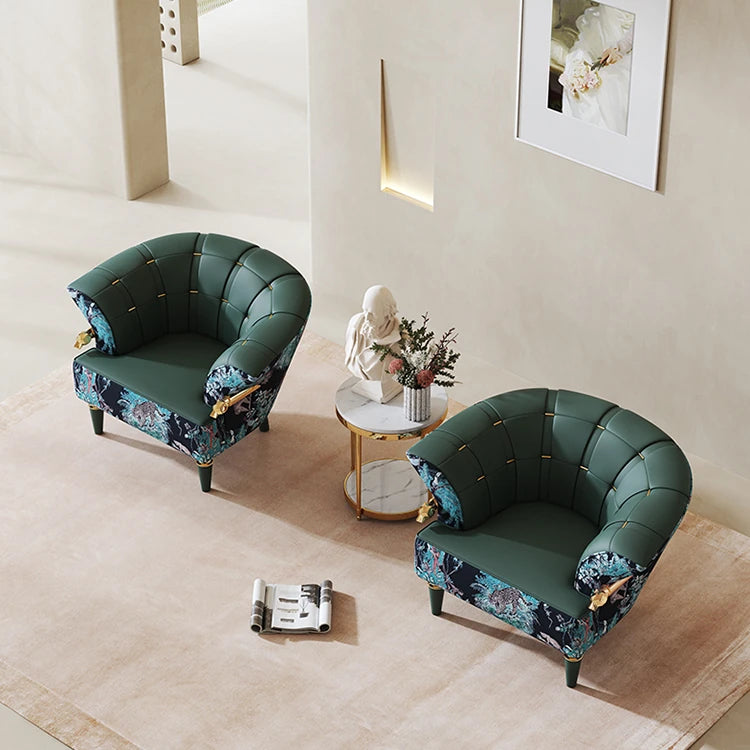 Stylish Pine PU Leather Accent Chair with Elegant Floral Design - Perfect for Living Room Decor fmfd-5068