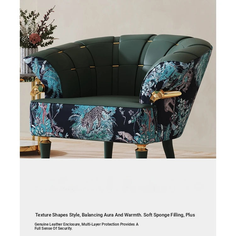 Stylish Pine PU Leather Accent Chair with Elegant Floral Design - Perfect for Living Room Decor fmfd-5068