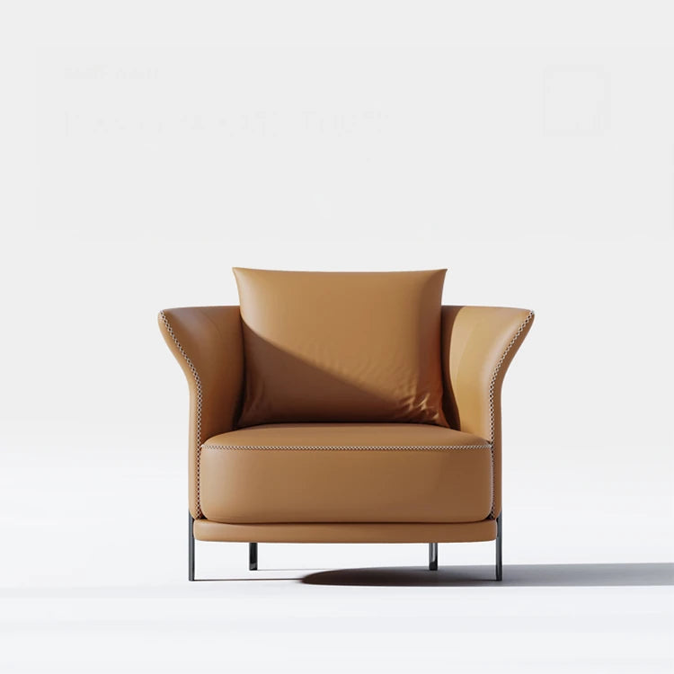 Stylish Solid Wood and Cowhide Leather Accent Chair - Modern Comfort for Your Living Room fmfd-5077