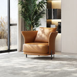 Stylish Solid Wood and Cowhide Leather Accent Chair - Modern Comfort for Your Living Room fmfd-5077