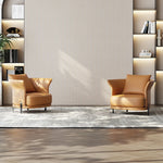 Stylish Solid Wood and Cowhide Leather Accent Chair - Modern Comfort for Your Living Room fmfd-5077