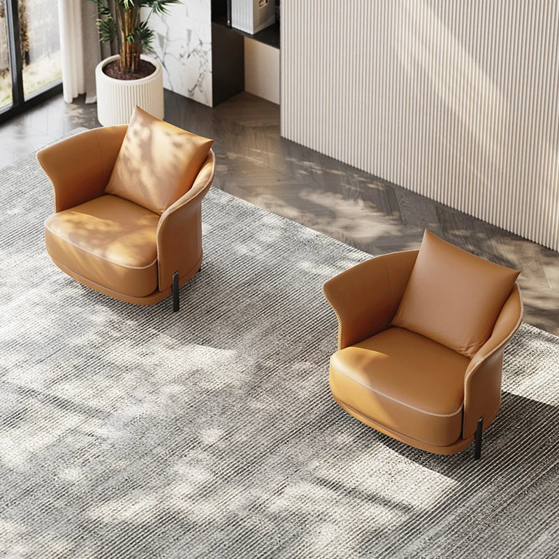 Stylish Solid Wood and Cowhide Leather Accent Chair - Modern Comfort for Your Living Room fmfd-5077