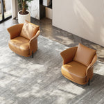 Stylish Solid Wood and Cowhide Leather Accent Chair - Modern Comfort for Your Living Room fmfd-5077