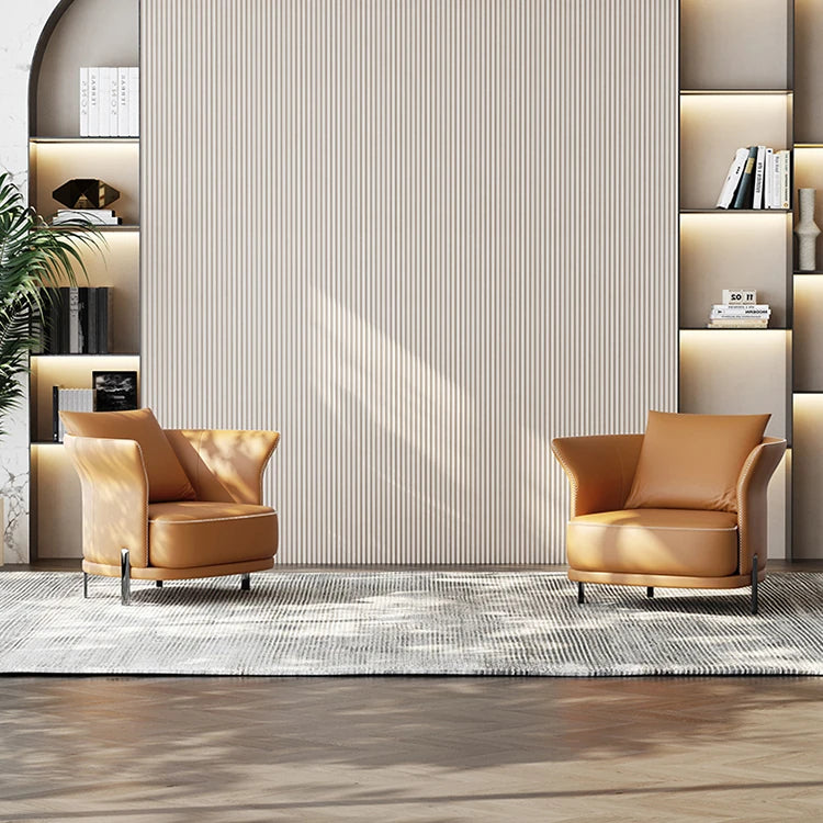 Stylish Solid Wood and Cowhide Leather Accent Chair - Modern Comfort for Your Living Room fmfd-5077