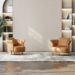 Stylish Solid Wood and Cowhide Leather Accent Chair - Modern Comfort for Your Living Room fmfd-5077