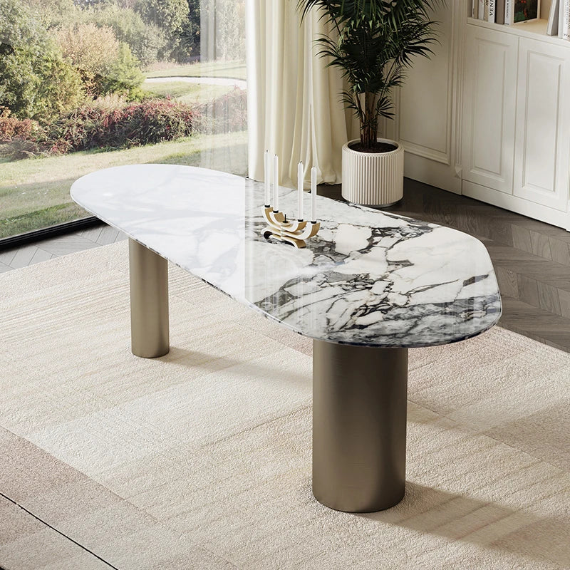 Elegant Marble Dining Table - Modern Oval Design for Stylish Dining Spaces fmfd-5078