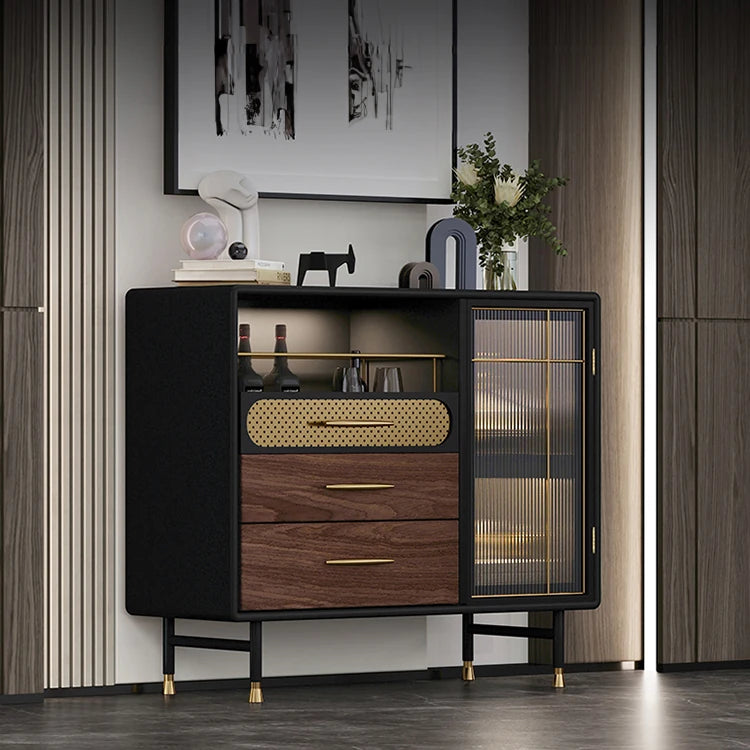 Modern Multi-Layer Board Cabinet with Stainless Steel and Glass Accents - Elegant Storage Solution fmsjj-4198