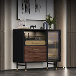 Modern Multi-Layer Board Cabinet with Stainless Steel and Glass Accents - Elegant Storage Solution fmsjj-4198