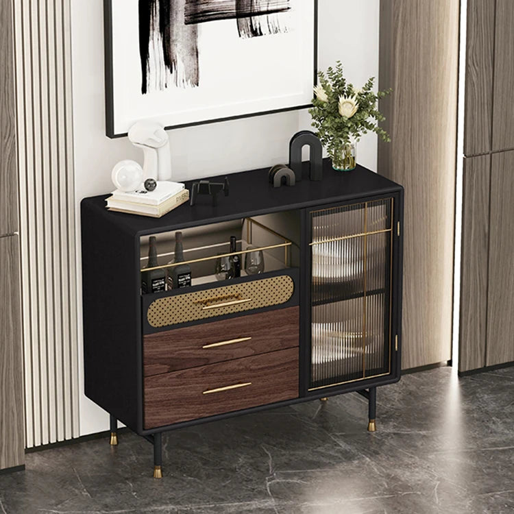 Modern Multi-Layer Board Cabinet with Stainless Steel and Glass Accents - Elegant Storage Solution fmsjj-4198