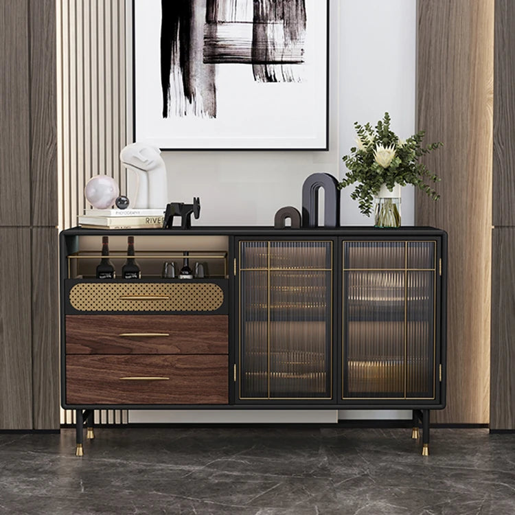 Modern Multi-Layer Board Cabinet with Stainless Steel and Glass Accents - Elegant Storage Solution fmsjj-4198