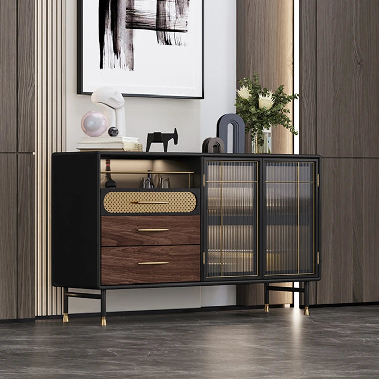 Modern Multi-Layer Board Cabinet with Stainless Steel and Glass Accents - Elegant Storage Solution fmsjj-4198