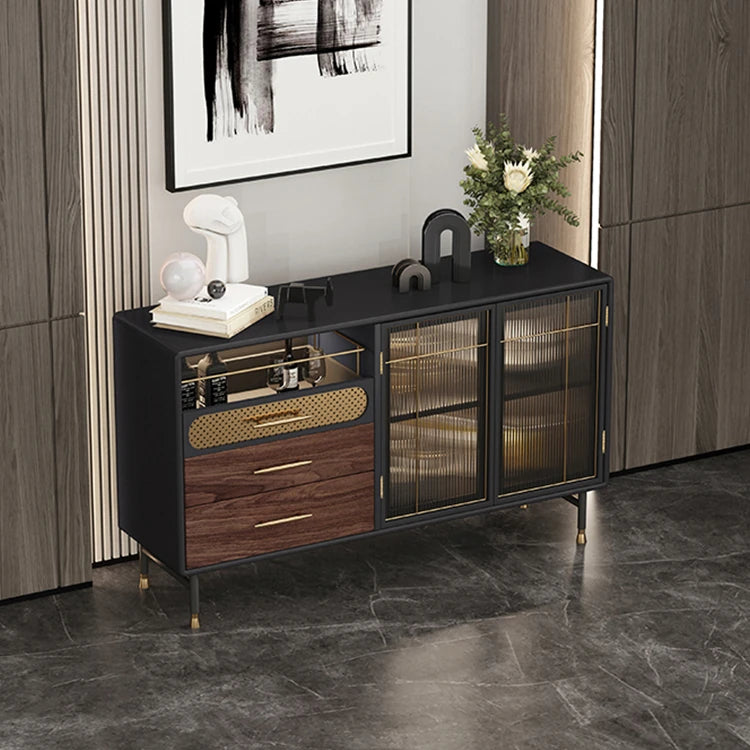 Modern Multi-Layer Board Cabinet with Stainless Steel and Glass Accents - Elegant Storage Solution fmsjj-4198