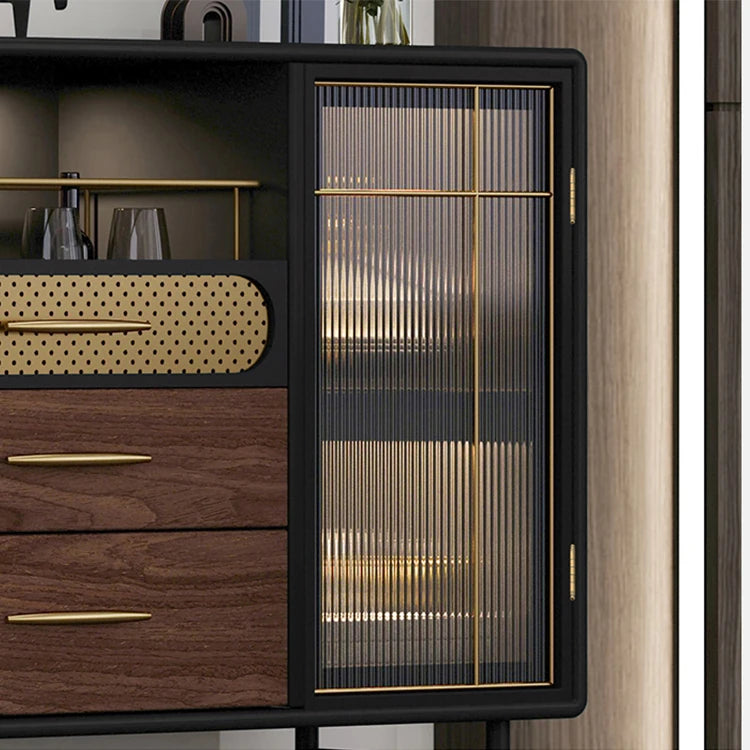 Modern Multi-Layer Board Cabinet with Stainless Steel and Glass Accents - Elegant Storage Solution fmsjj-4198