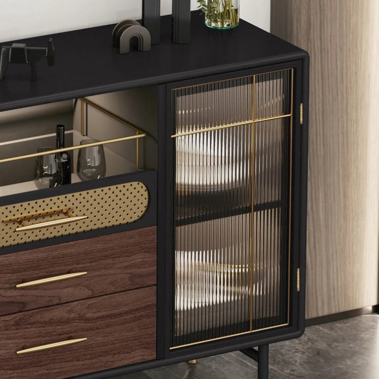 Modern Multi-Layer Board Cabinet with Stainless Steel and Glass Accents - Elegant Storage Solution fmsjj-4198