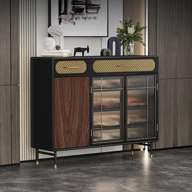 Sleek Multi-layer Board Cabinet with Stainless Glass - Modern Chic Storage Solution fmsjj-4201