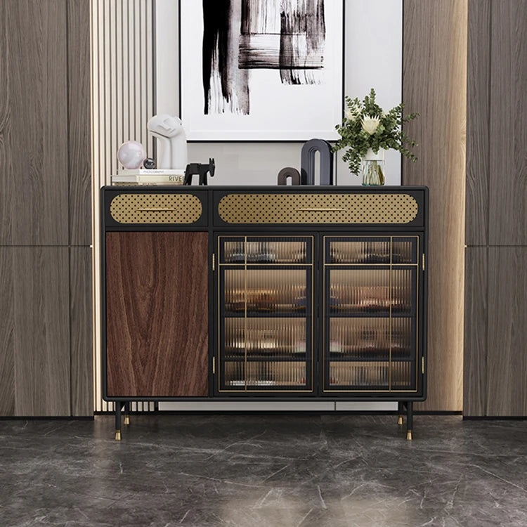 Sleek Multi-layer Board Cabinet with Stainless Glass - Modern Chic Storage Solution fmsjj-4201