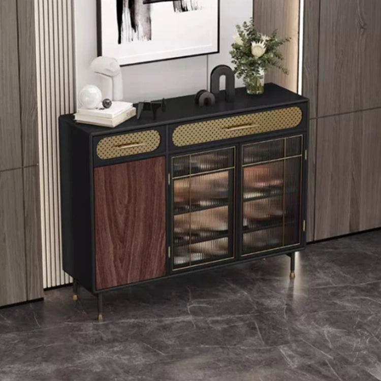 Sleek Multi-layer Board Cabinet with Stainless Glass - Modern Chic Storage Solution fmsjj-4201