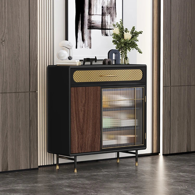 Sleek Multi-layer Board Cabinet with Stainless Glass - Modern Chic Storage Solution fmsjj-4201