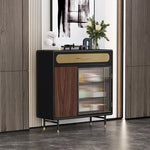 Sleek Multi-layer Board Cabinet with Stainless Glass - Modern Chic Storage Solution fmsjj-4201