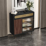 Sleek Multi-layer Board Cabinet with Stainless Glass - Modern Chic Storage Solution fmsjj-4201