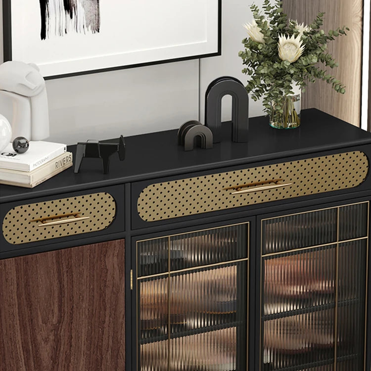 Sleek Multi-layer Board Cabinet with Stainless Glass - Modern Chic Storage Solution fmsjj-4201
