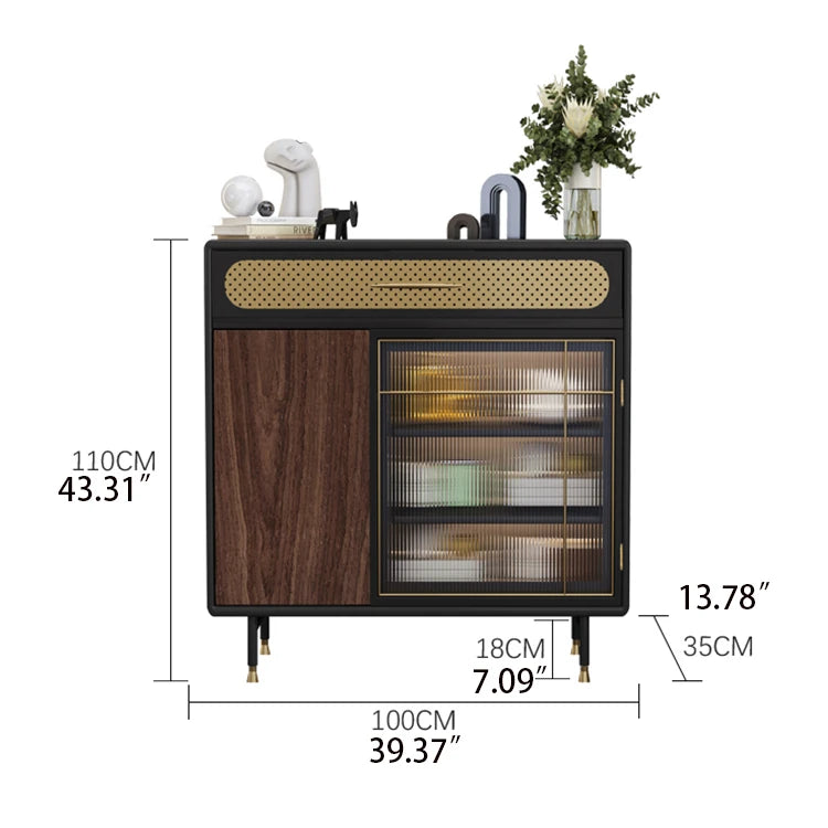 Sleek Multi-layer Board Cabinet with Stainless Glass - Modern Chic Storage Solution fmsjj-4201