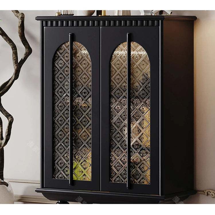 Elegant Beech Wood Cabinet with Intricate Glass Design fmsjj-4207