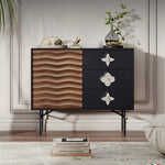 Modern Solid Wood Cabinet with Artistic Stainless Accents - Unique Multi-Layer Design fmsjj-4214