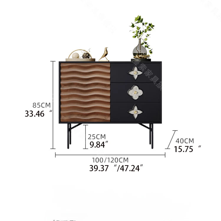 Modern Solid Wood Cabinet with Artistic Stainless Accents - Unique Multi-Layer Design fmsjj-4214