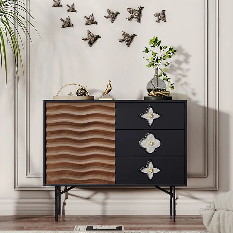Modern Solid Wood Cabinet with Artistic Stainless Accents - Unique Multi-Layer Design fmsjj-4214